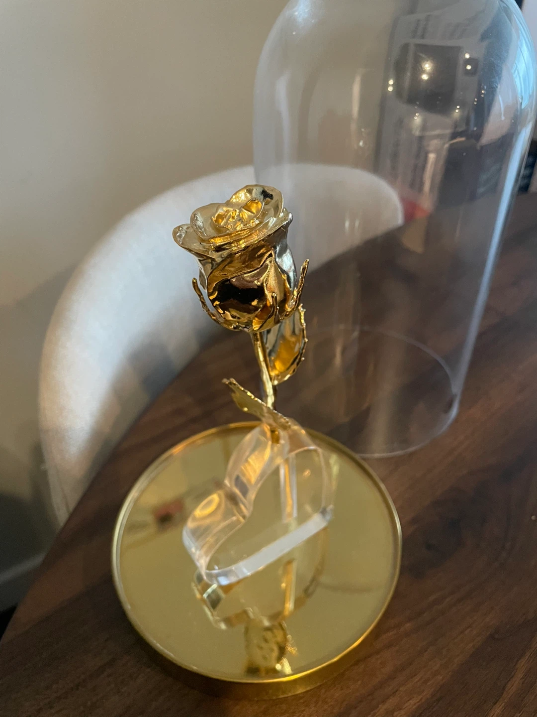 Gold plated  Rose with Glass Dome Display