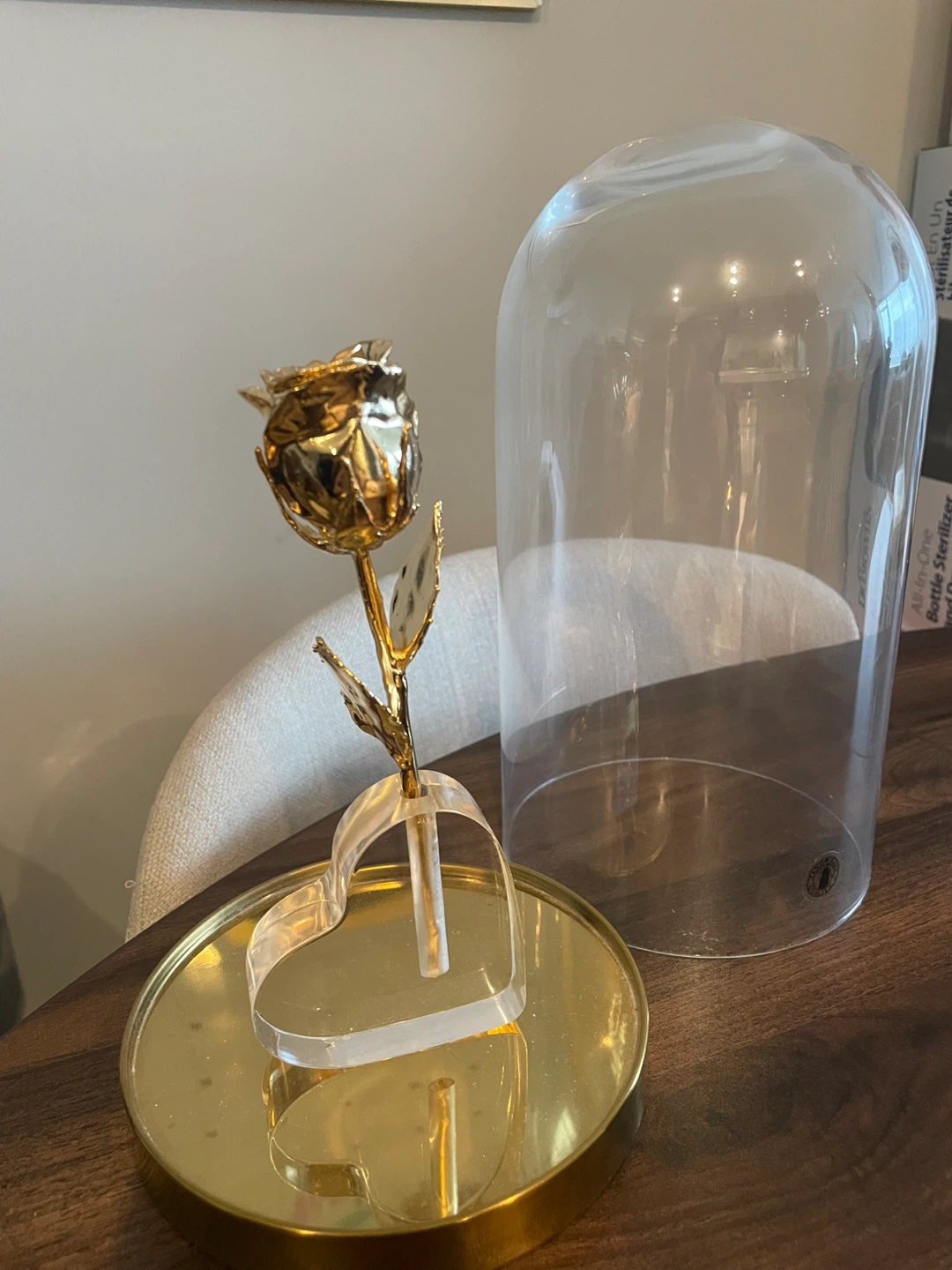 Gold plated  Rose with Glass Dome Display - photo 3