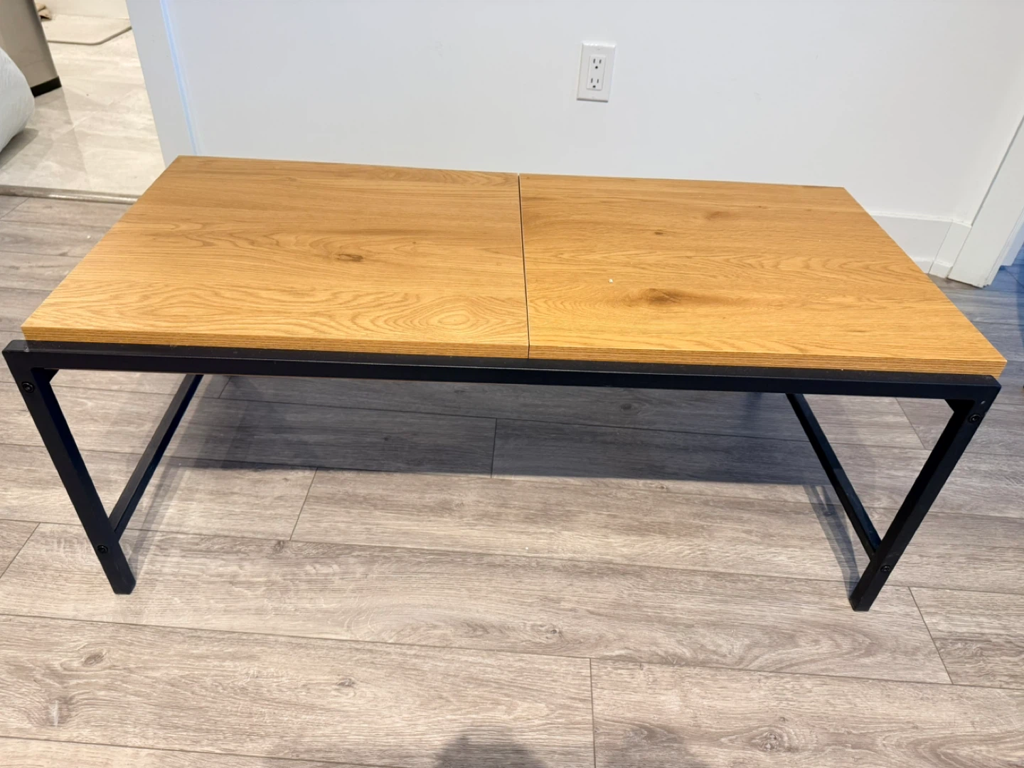 Wooden Top Coffee Table with Black Metal Frame