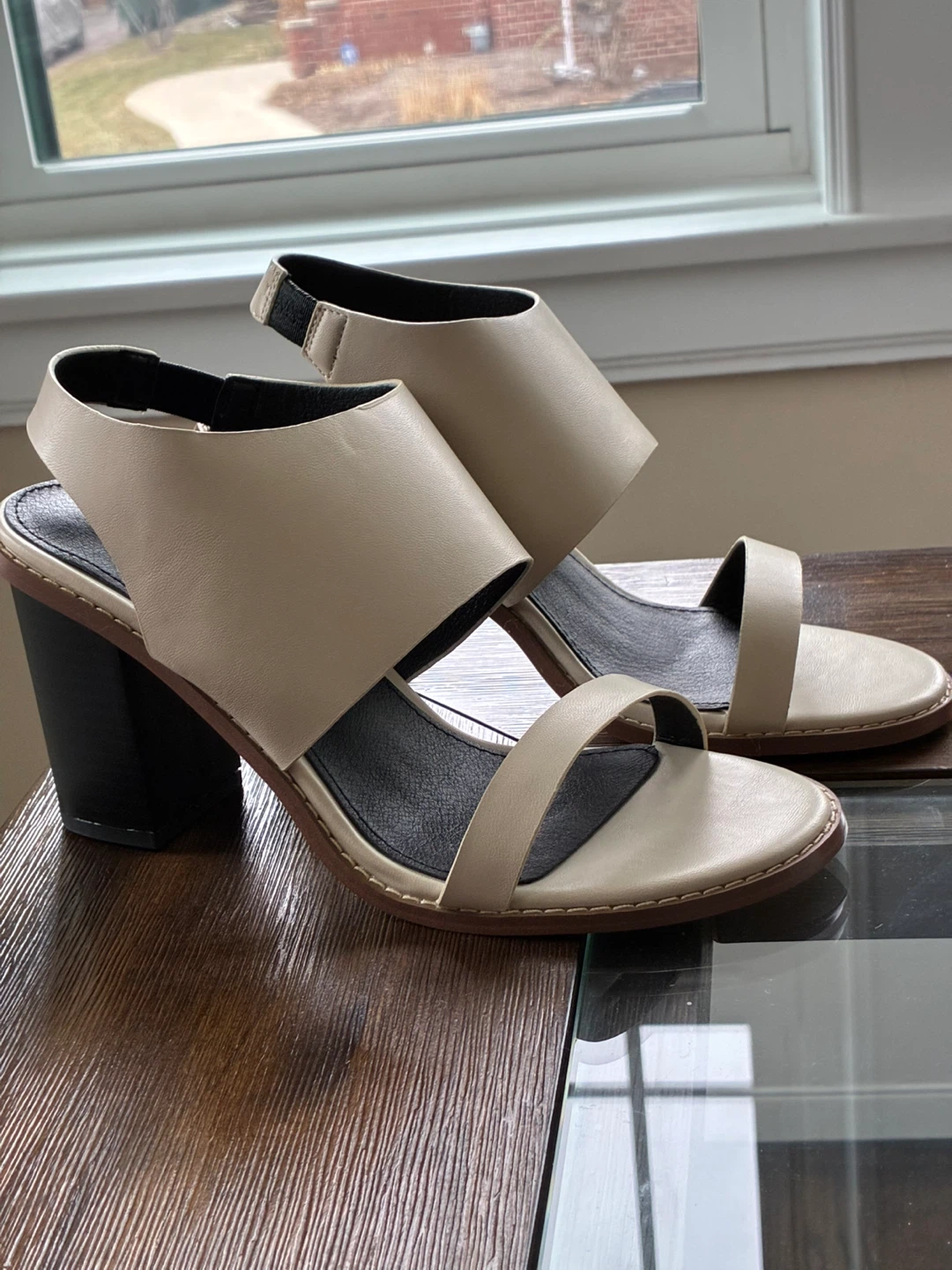 French Connection Women's Beige Block Heel Sandals Size 7.5