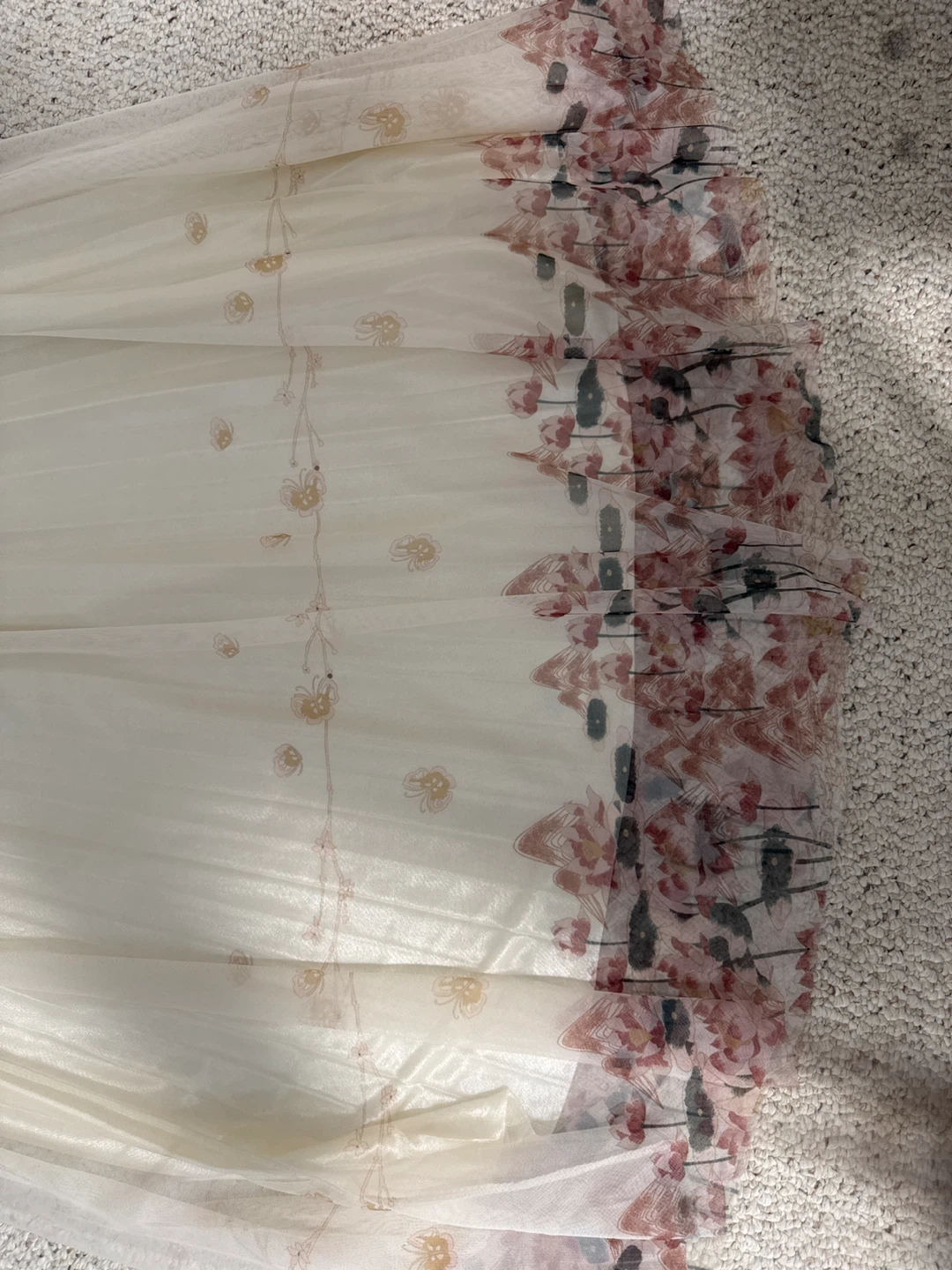White Pleated Tulle Skirt with Floral Print - photo 3