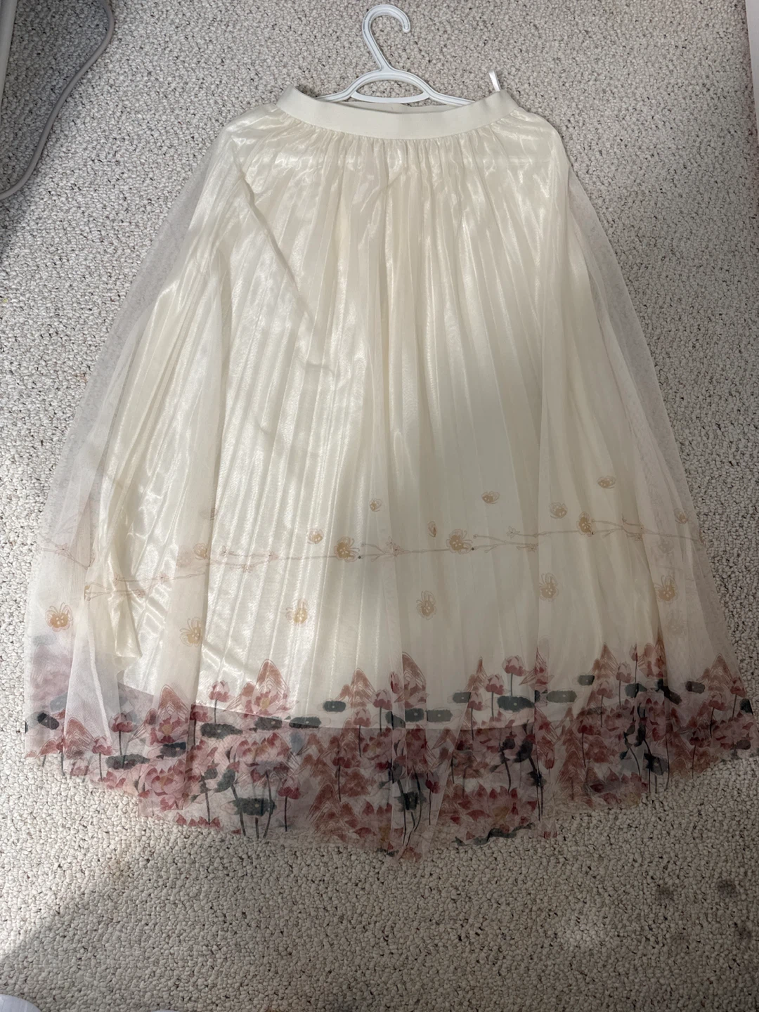 White Pleated Tulle Skirt with Floral Print - photo 2