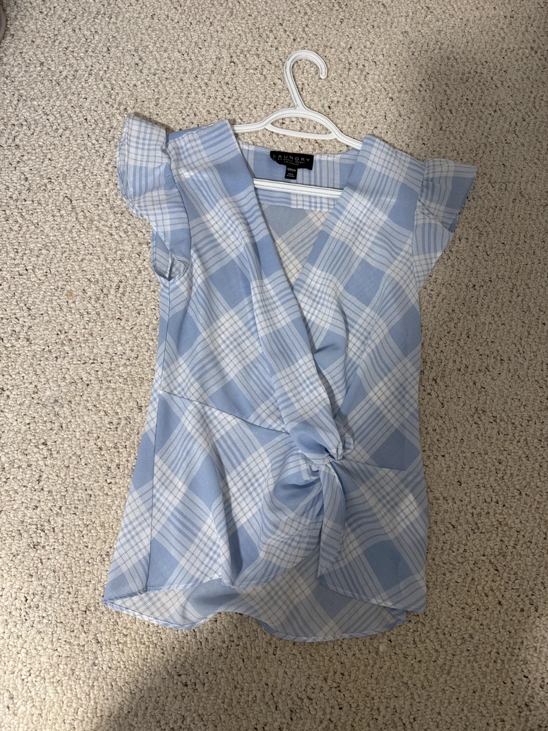Laundry by Shelli Segal Blue Plaid Knot Front Blouse