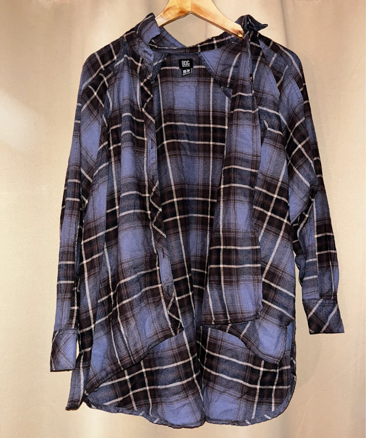 BDG Plaid Button-Up Shirt - Blue/Black - XS/TP