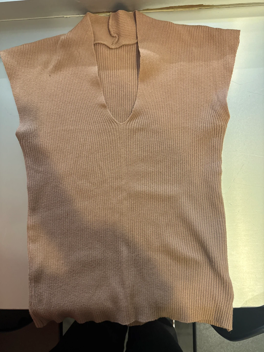 Ribbed Knit Sleeveless Top - Beige