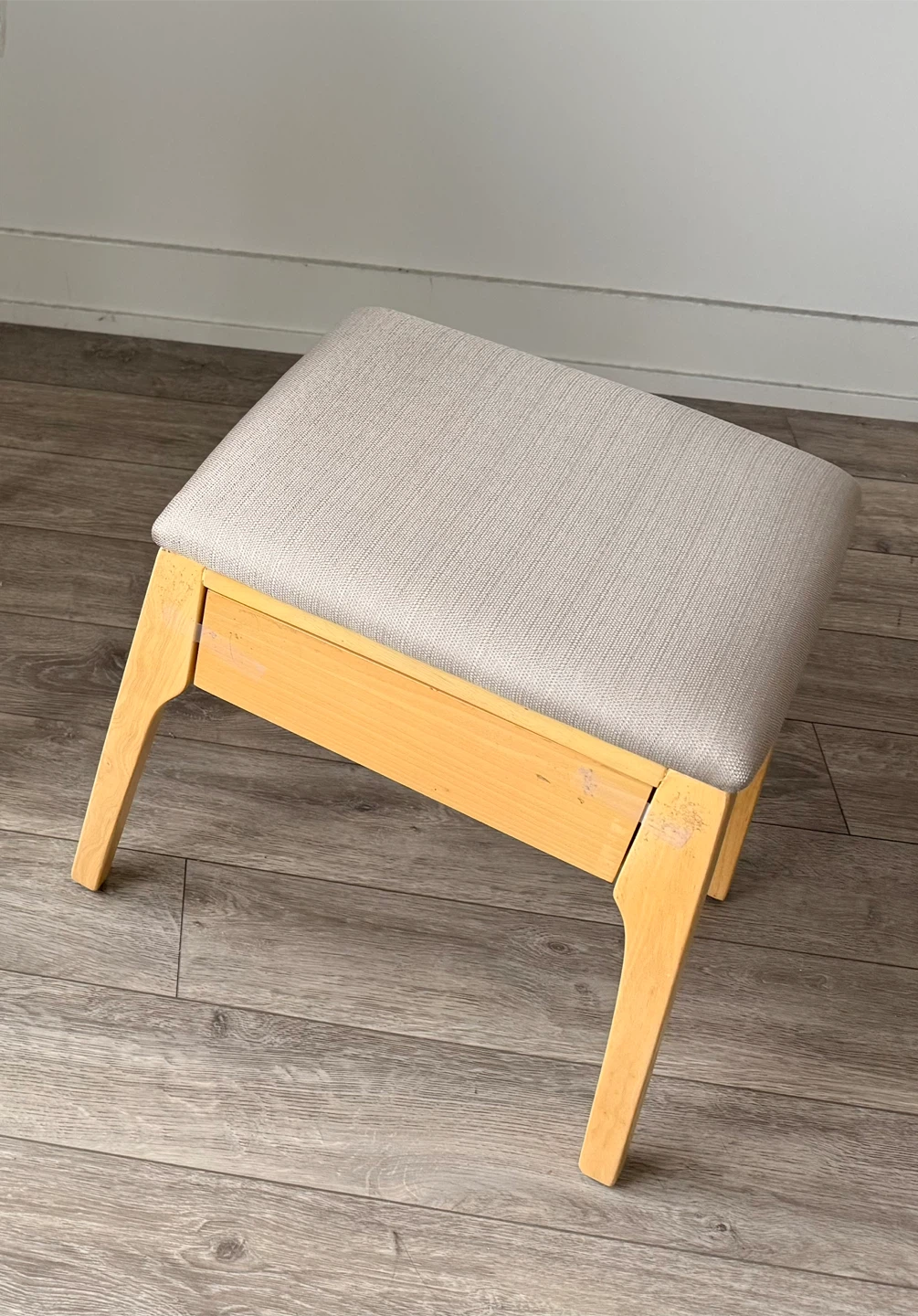 Grey Fabric Ottoman with Wood Legs