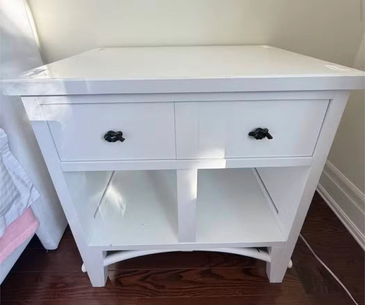 White Nightstand with Rope Knobs - photo 2