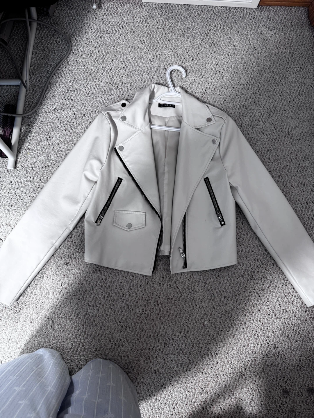 White Faux & Leather Moto Jacket