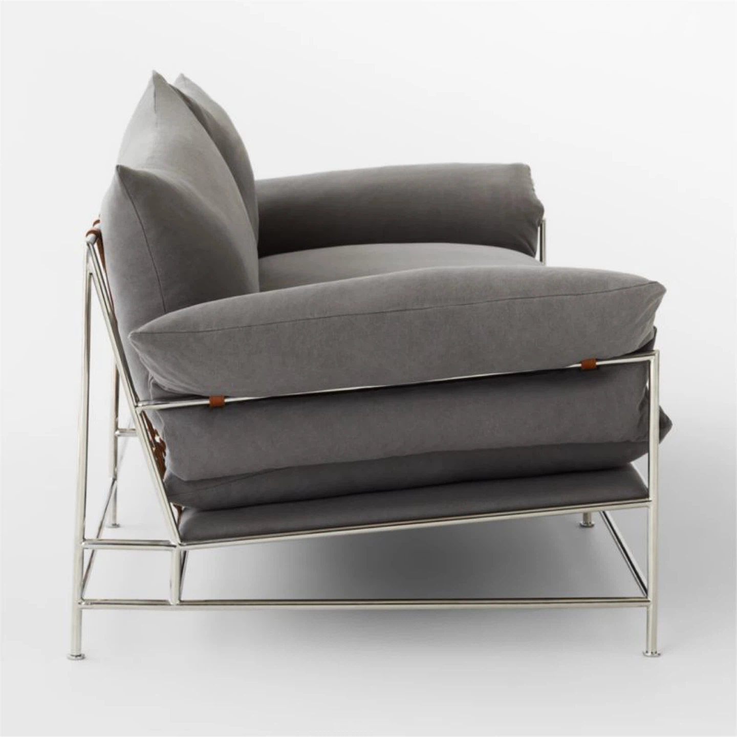 Gray Fabric, Leather & Chrome Sofa - photo 3