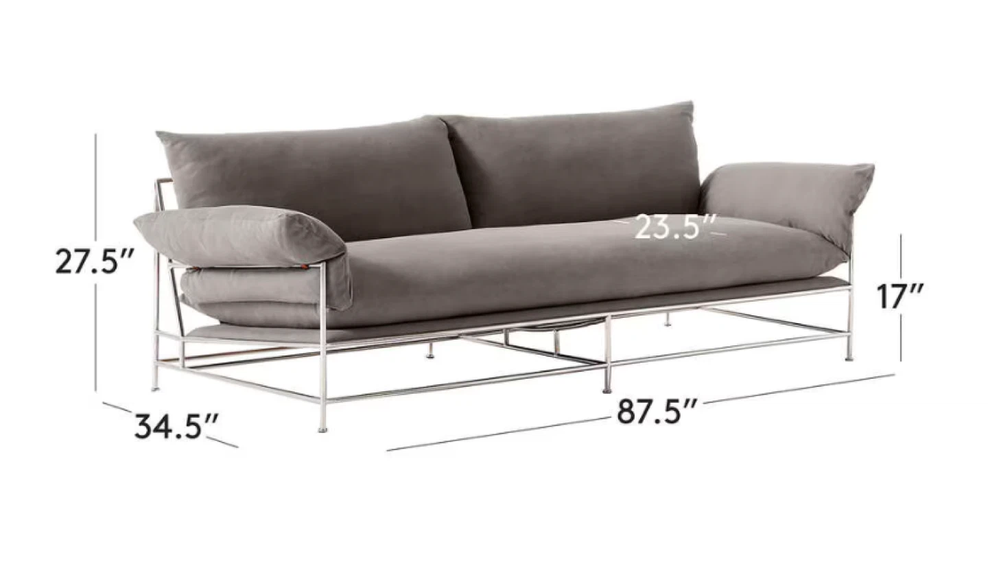 Gray Fabric, Leather & Chrome Sofa - photo 5