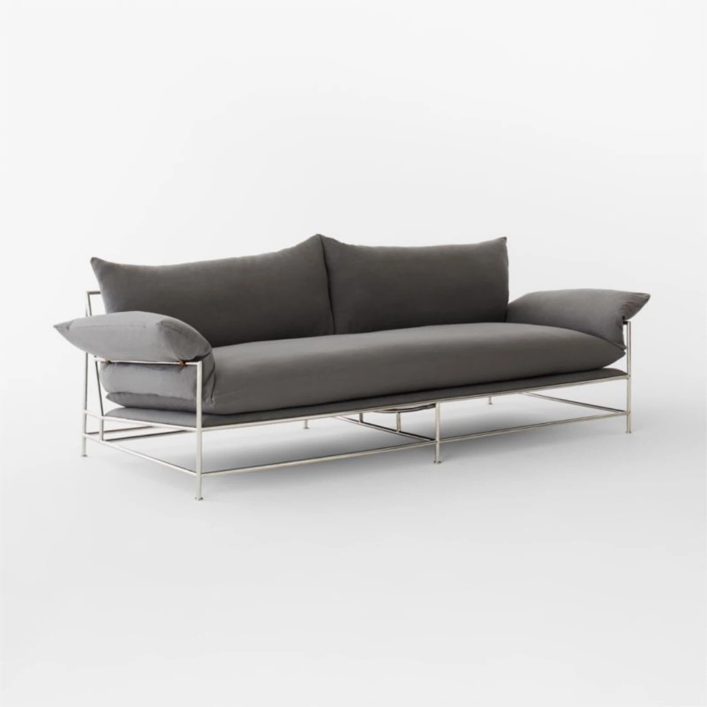 Gray Fabric, Leather & Chrome Sofa