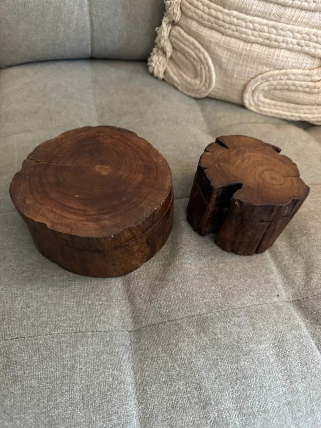 Set of 2 Wooden Log Trinket Boxes