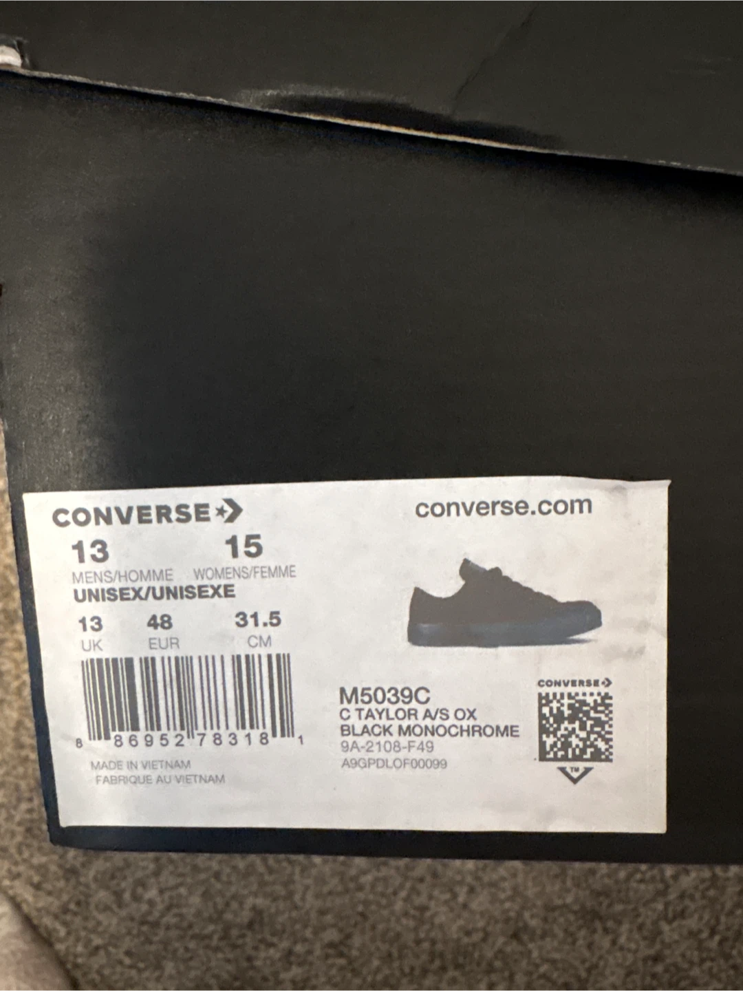 New Converse Chuck Taylor All Star Ox Black Monochrome Shoes - photo 2