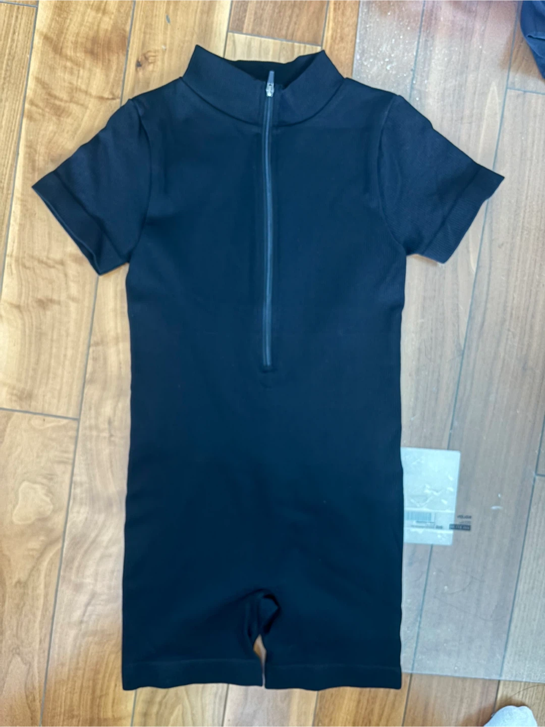 S Black Half Zip Ribbed Knit Sports Romper - photo 2