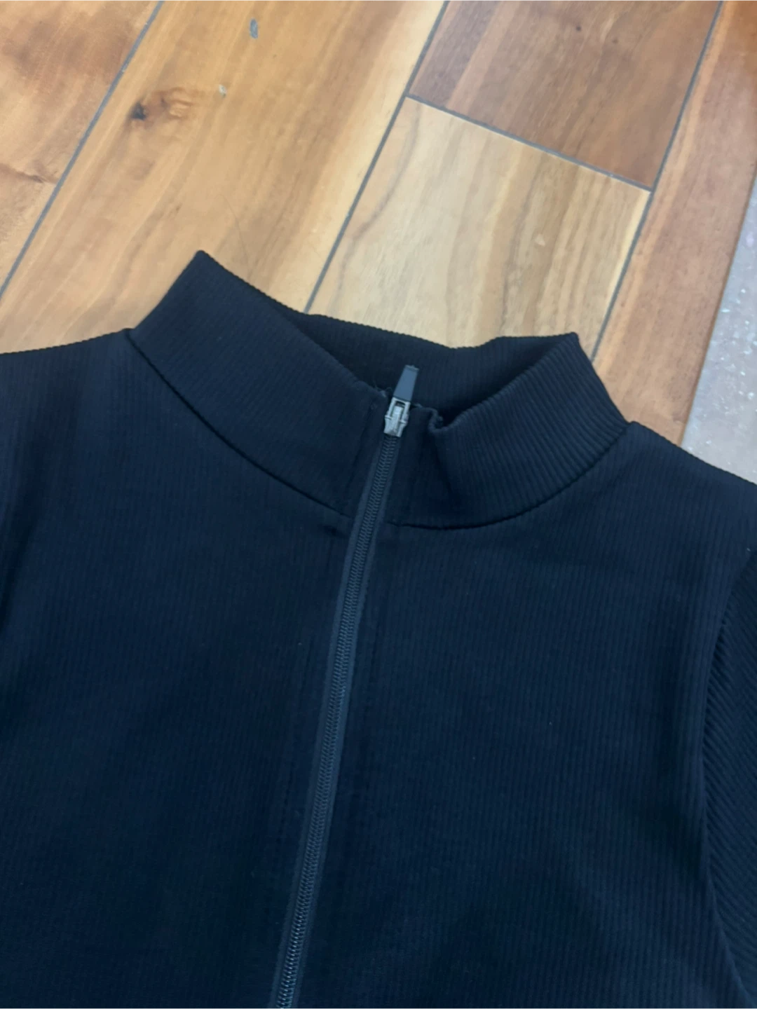 S Black Half Zip Ribbed Knit Sports Romper - photo 3