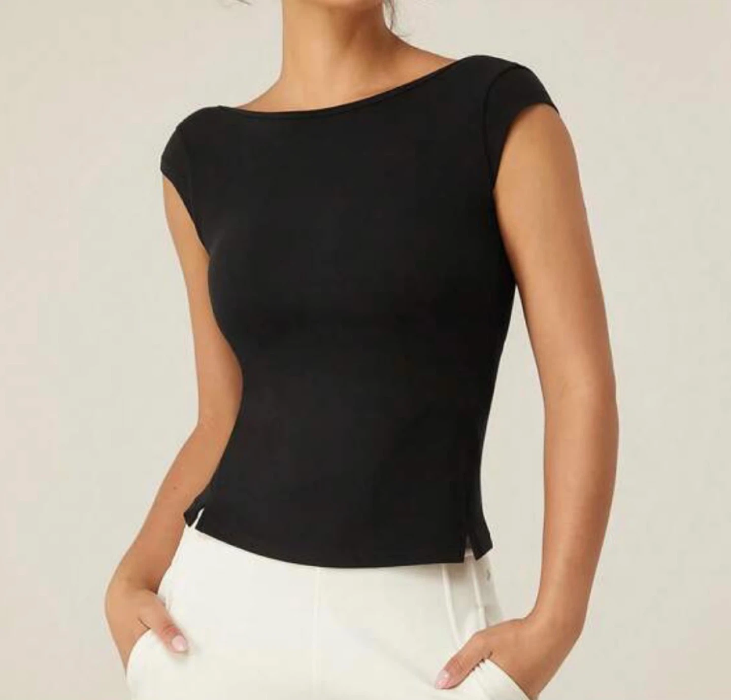 Black Fitted Tank Top with Built-in Bra