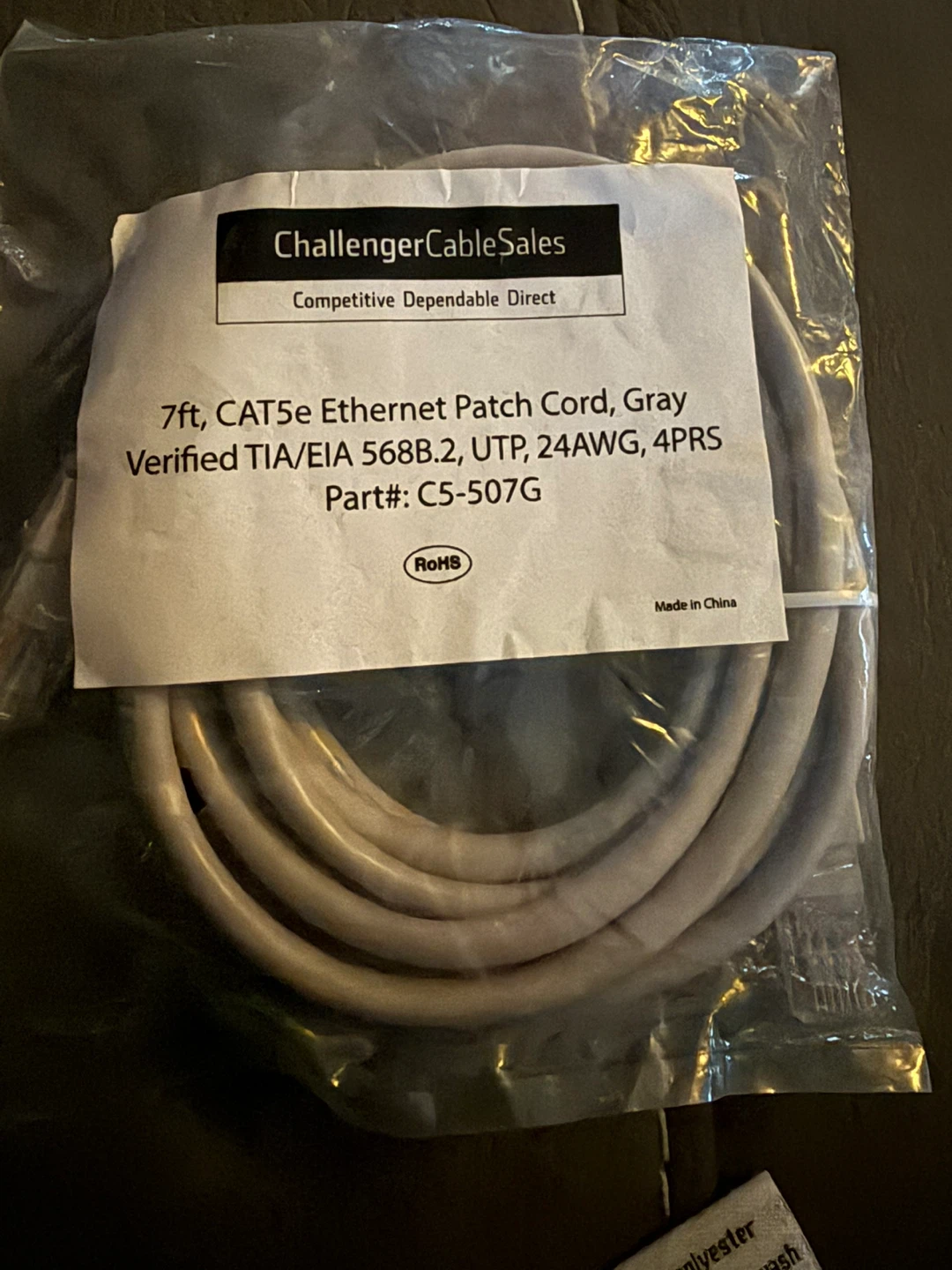 ChallengerCableSales 7ft CAT5e Ethernet Patch Cord, Gray