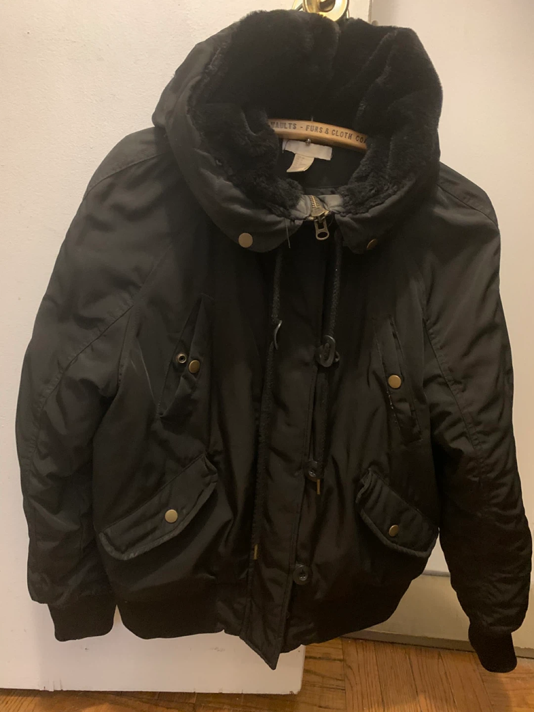 Black Bomber Winter Jacket with Fur-Lined Hood