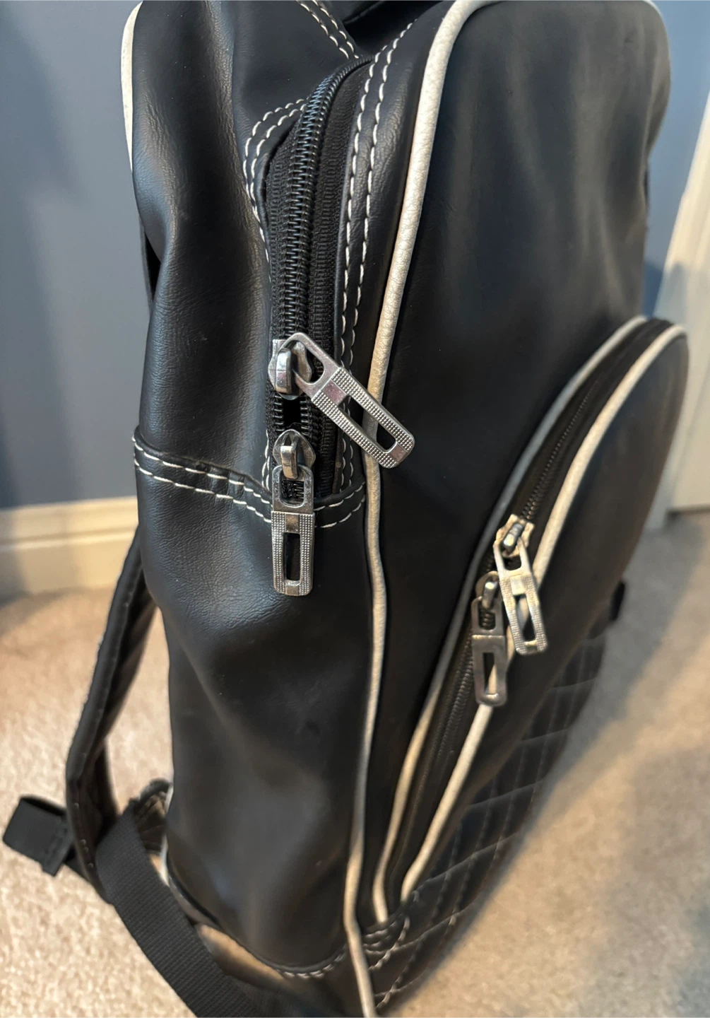 Black Faux Leather padded Backpack ❤️ - photo 4