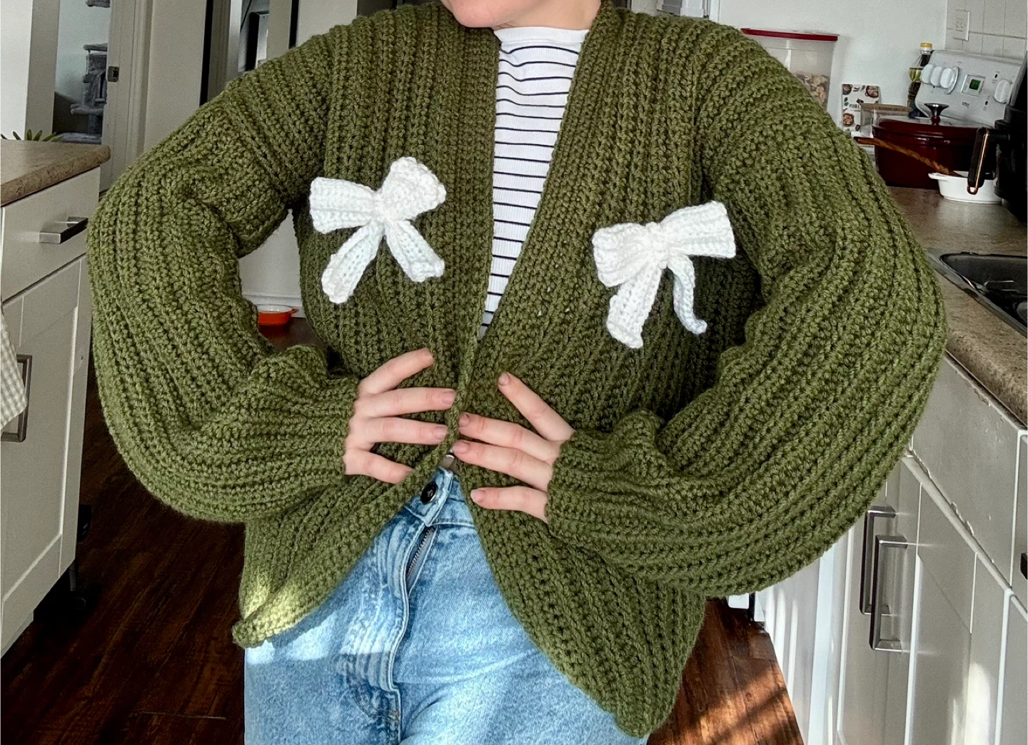 Handmade Crochet Cardigan – Custom Oversized with Bows