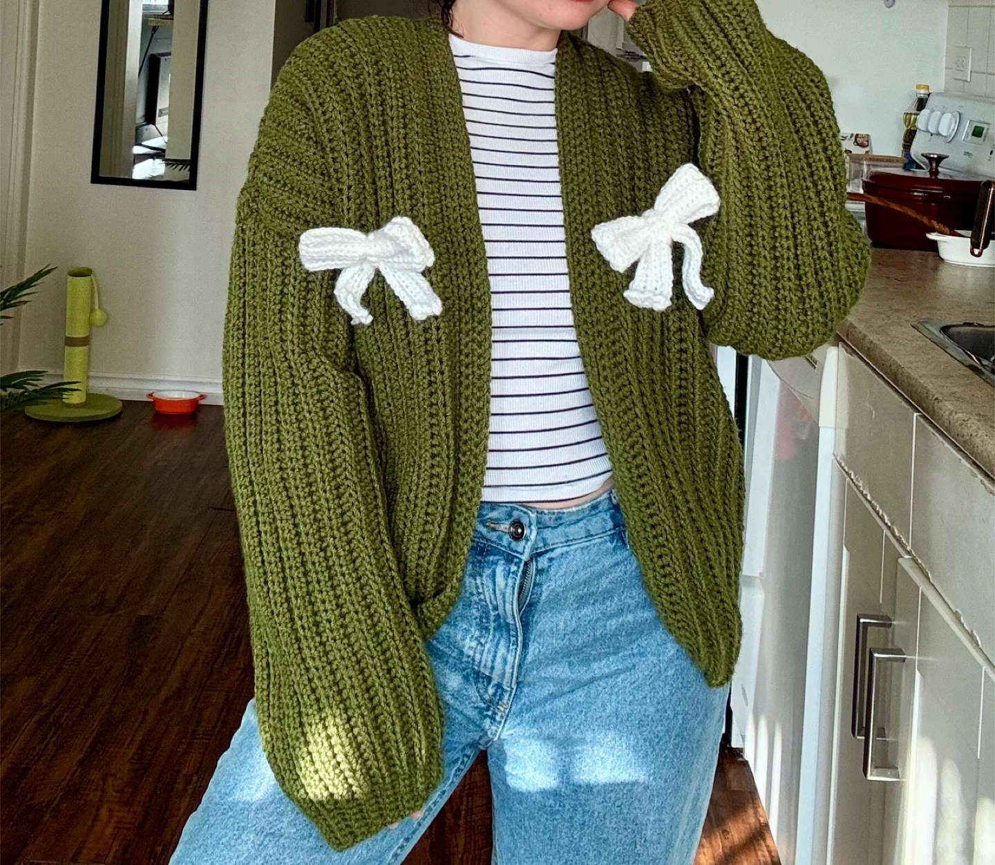 Handmade Crochet Cardigan – Custom Oversized with Bows - photo 5