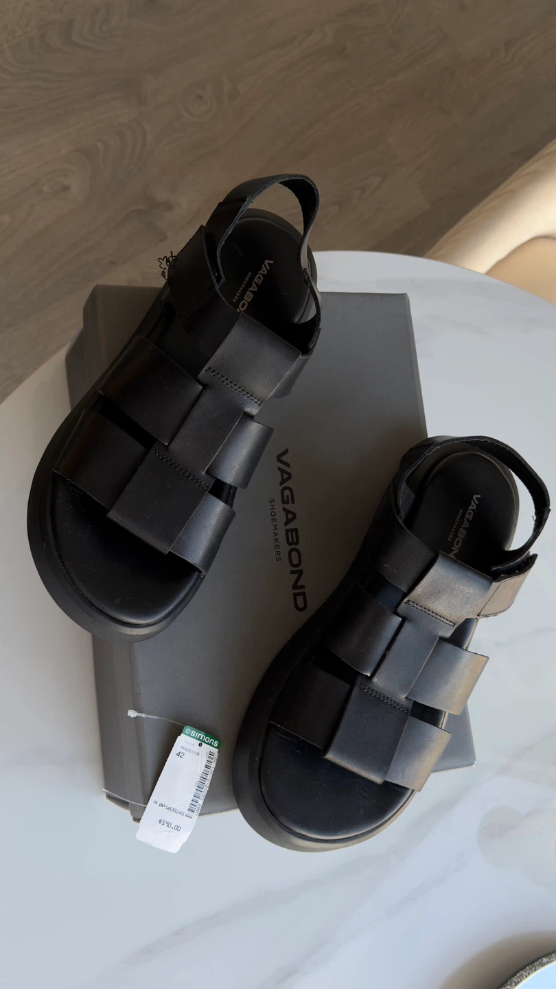 Vagabond Black Leather Platform Sandals Size 42