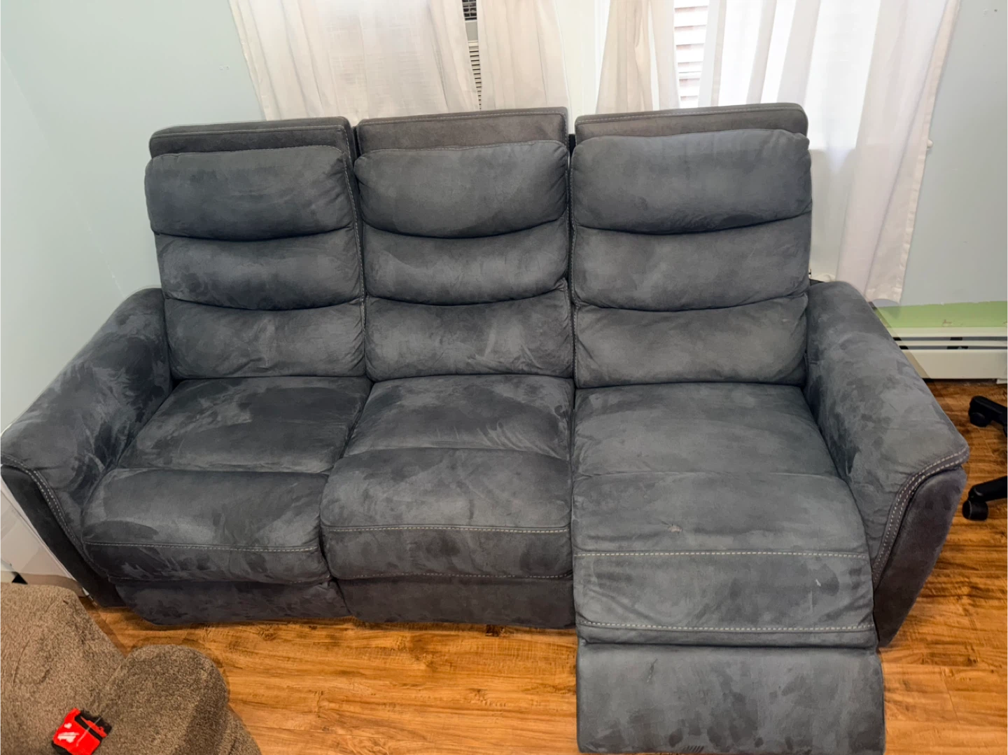 Dark Blue Reclining Sofa w/ USB & Cup Holders – Great Condition - photo 3