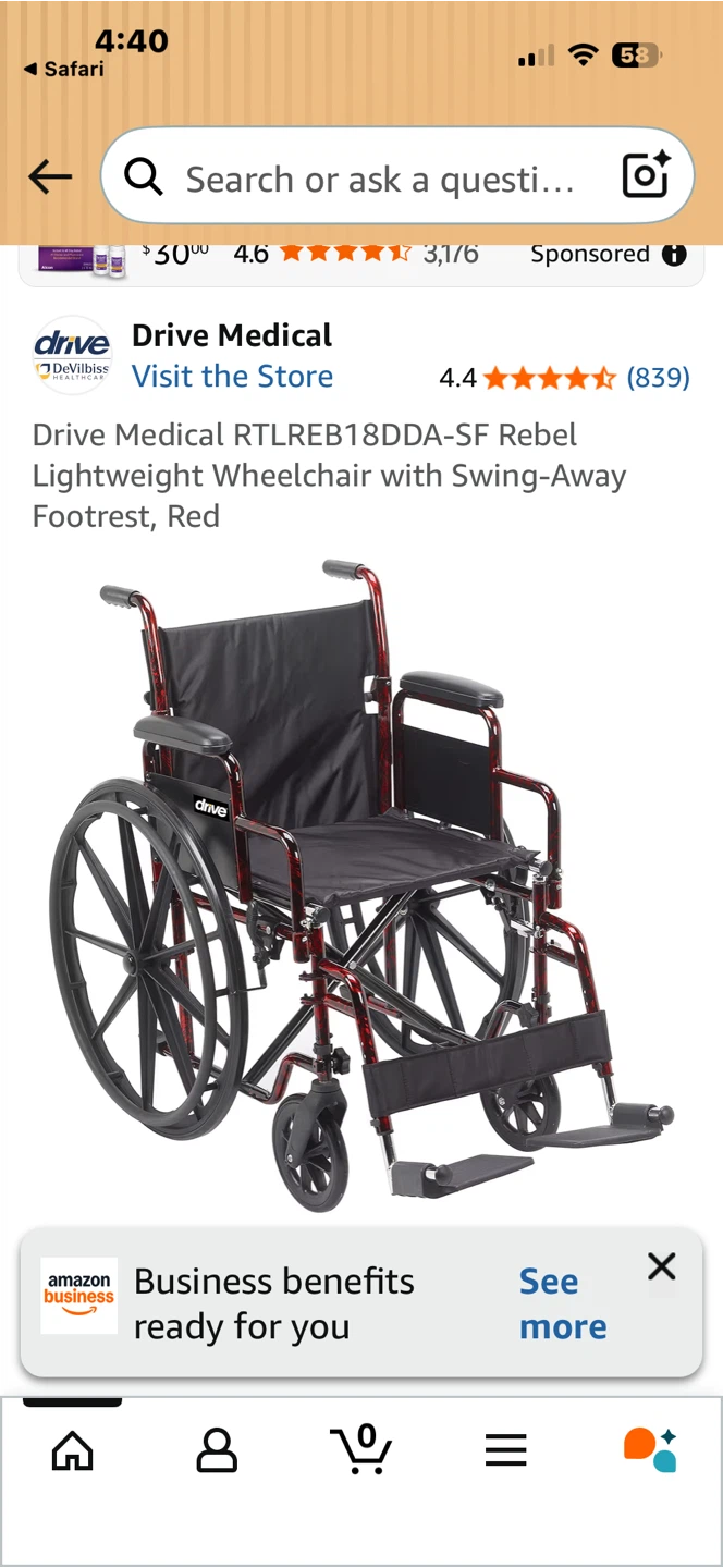 Rebel Lightweight Wheelchair with Swing-Away Footrest, Red