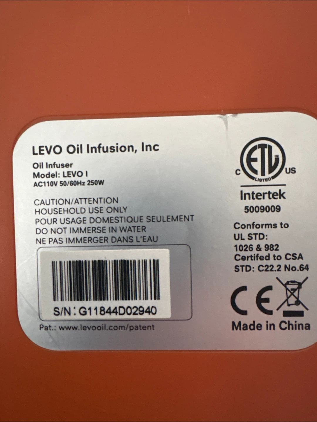 LEVO Oil Infusion Inc Oil Infuser Model: LEVO ll - photo 2
