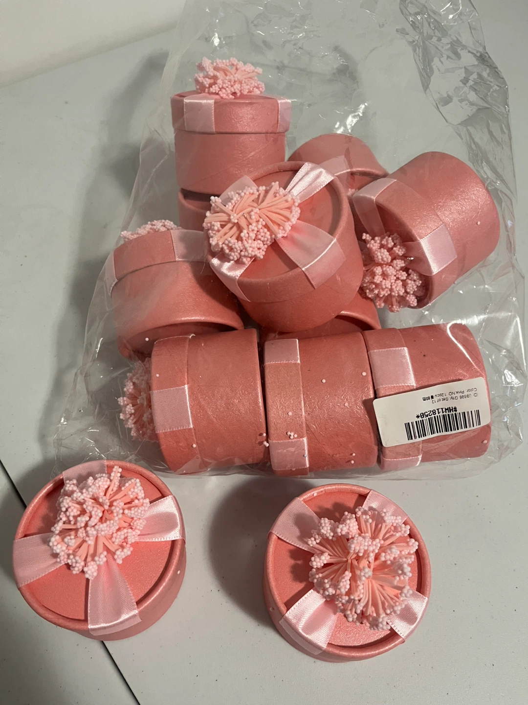 Set of 10 Pink Round Gift Boxes with Bows