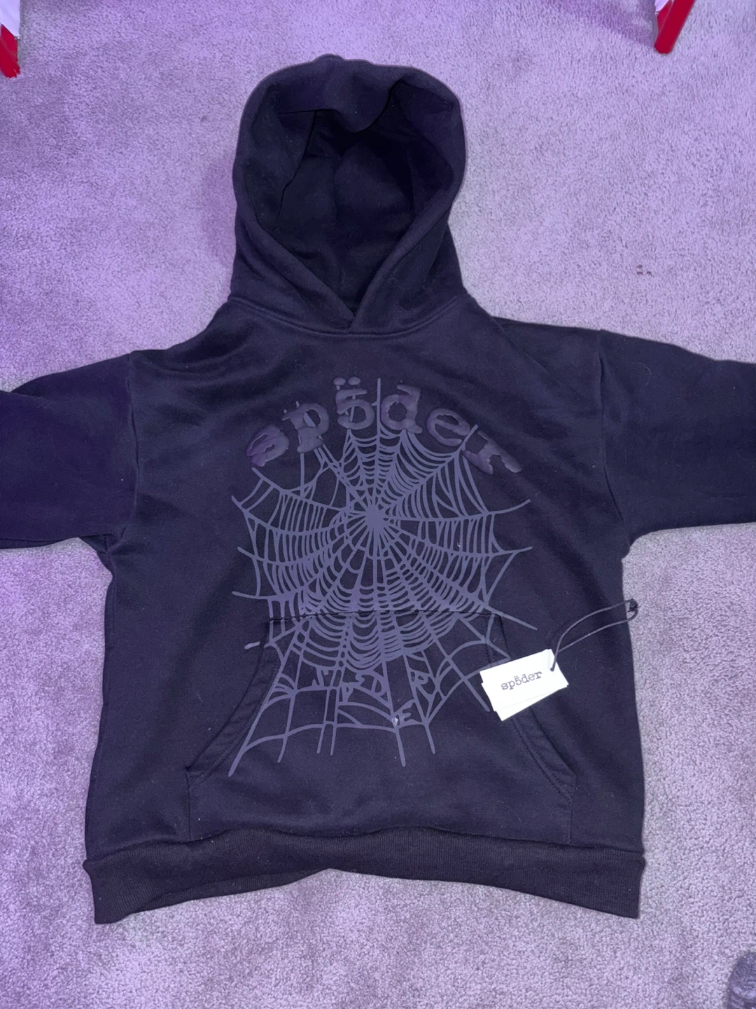SP5DER Worldwide Black Spider Web Hoodie - Medium