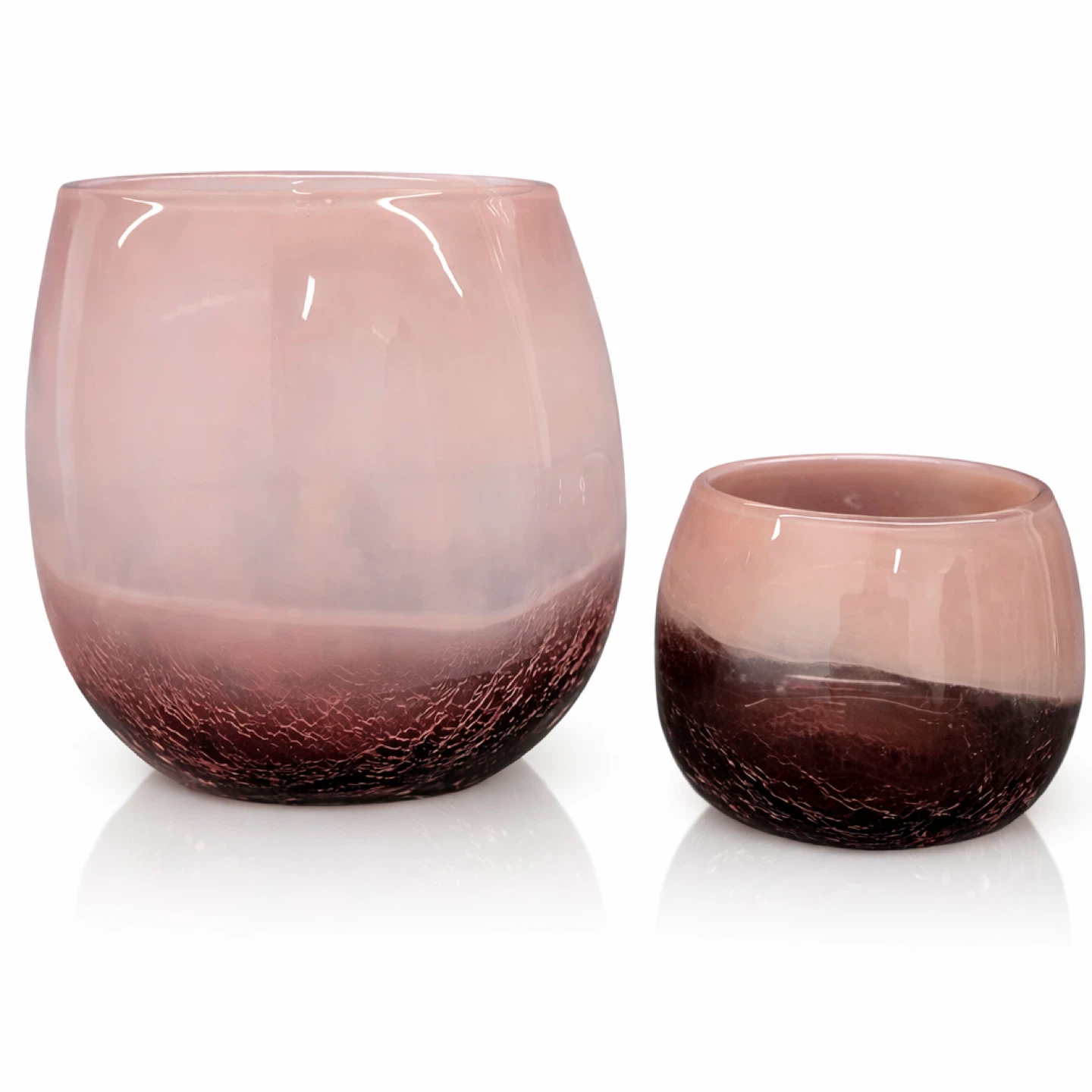 Set of 2 Pink Crackle Glass Vases