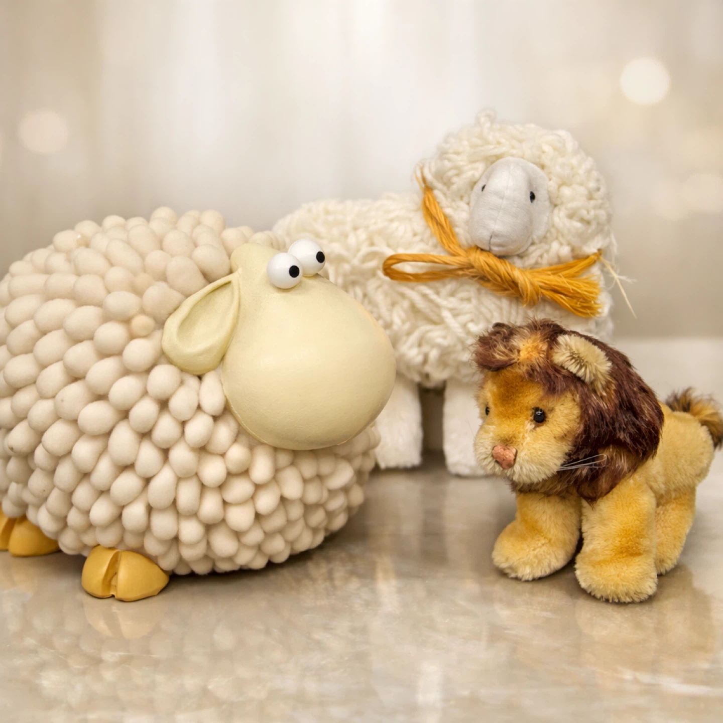 Fluffy Sheep and Lion Figurine Set