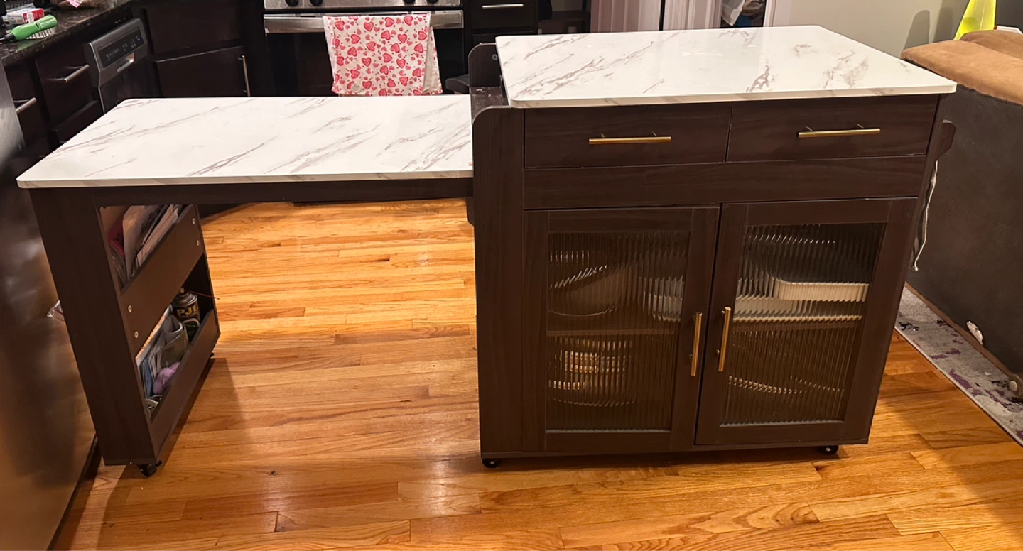 Rolling Kitchen Island Cart with Marble looking laminate top - photo 2