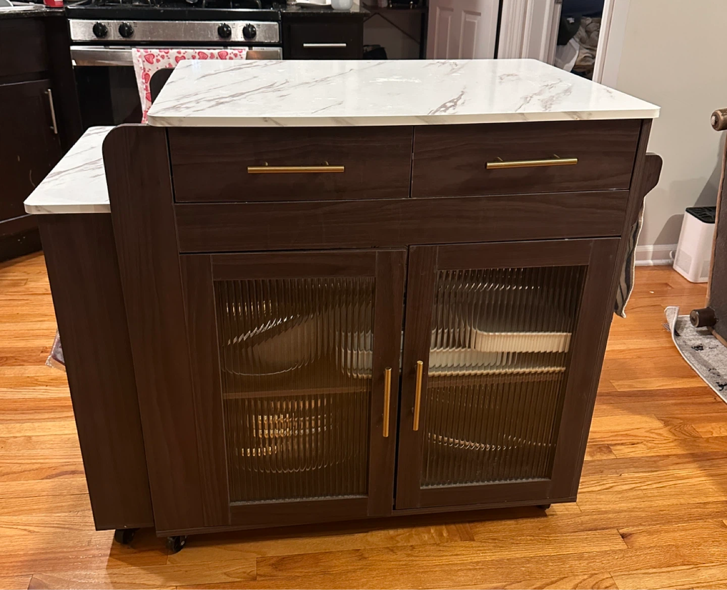 Rolling Kitchen Island Cart with Marble looking laminate top