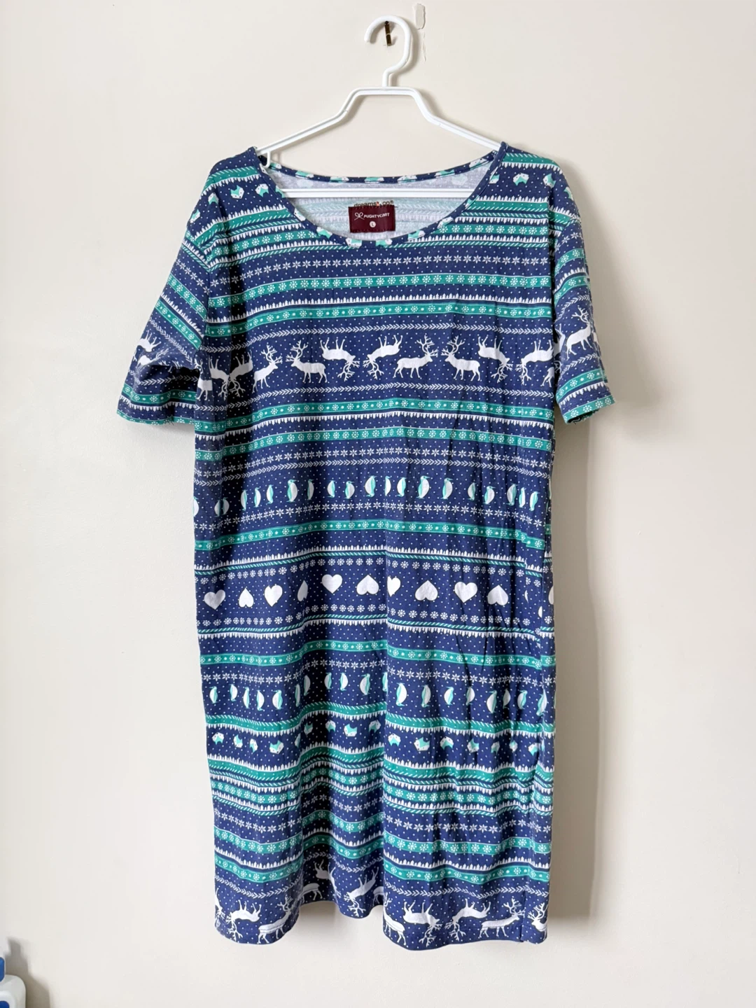 Women's Short Sleeve Nightgown - Blue Holiday Print