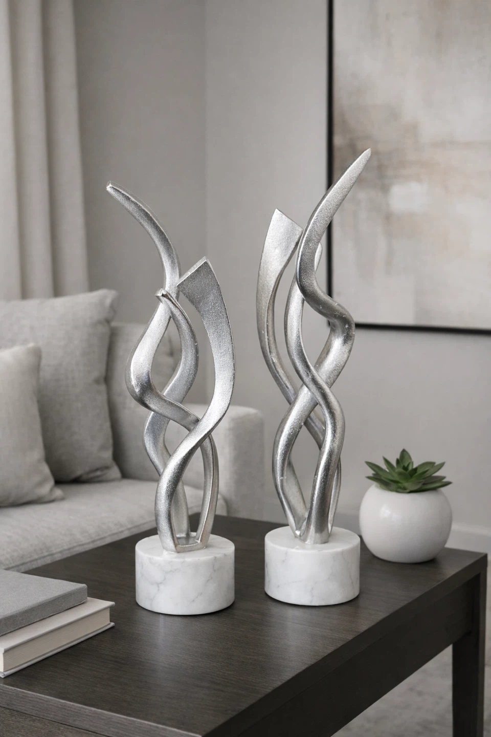 Silver Abstract Sculptures (Set of 2)