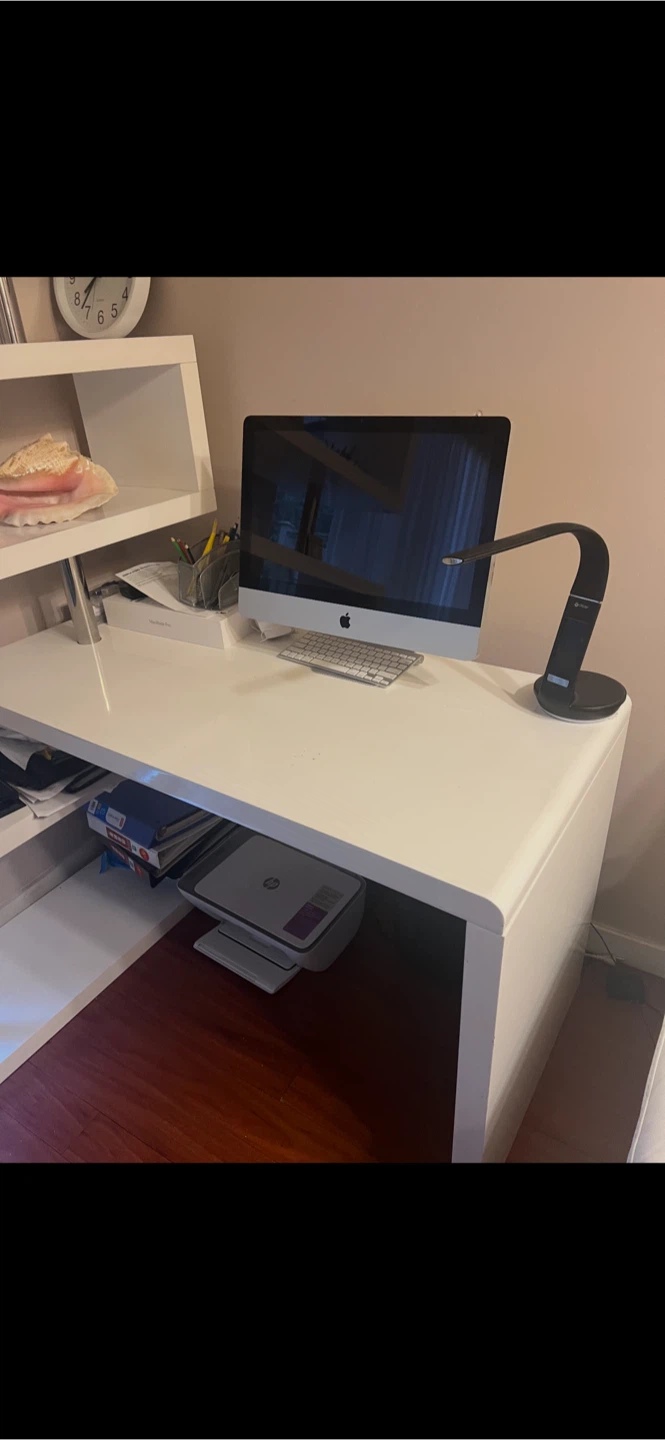 White Modern L-Shaped Desk with Integrated Shelving - photo 2