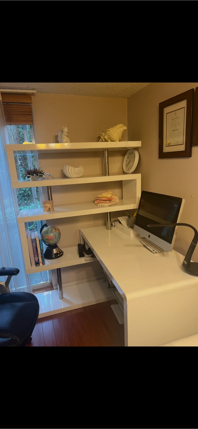 White Modern L-Shaped Desk with Integrated Shelving