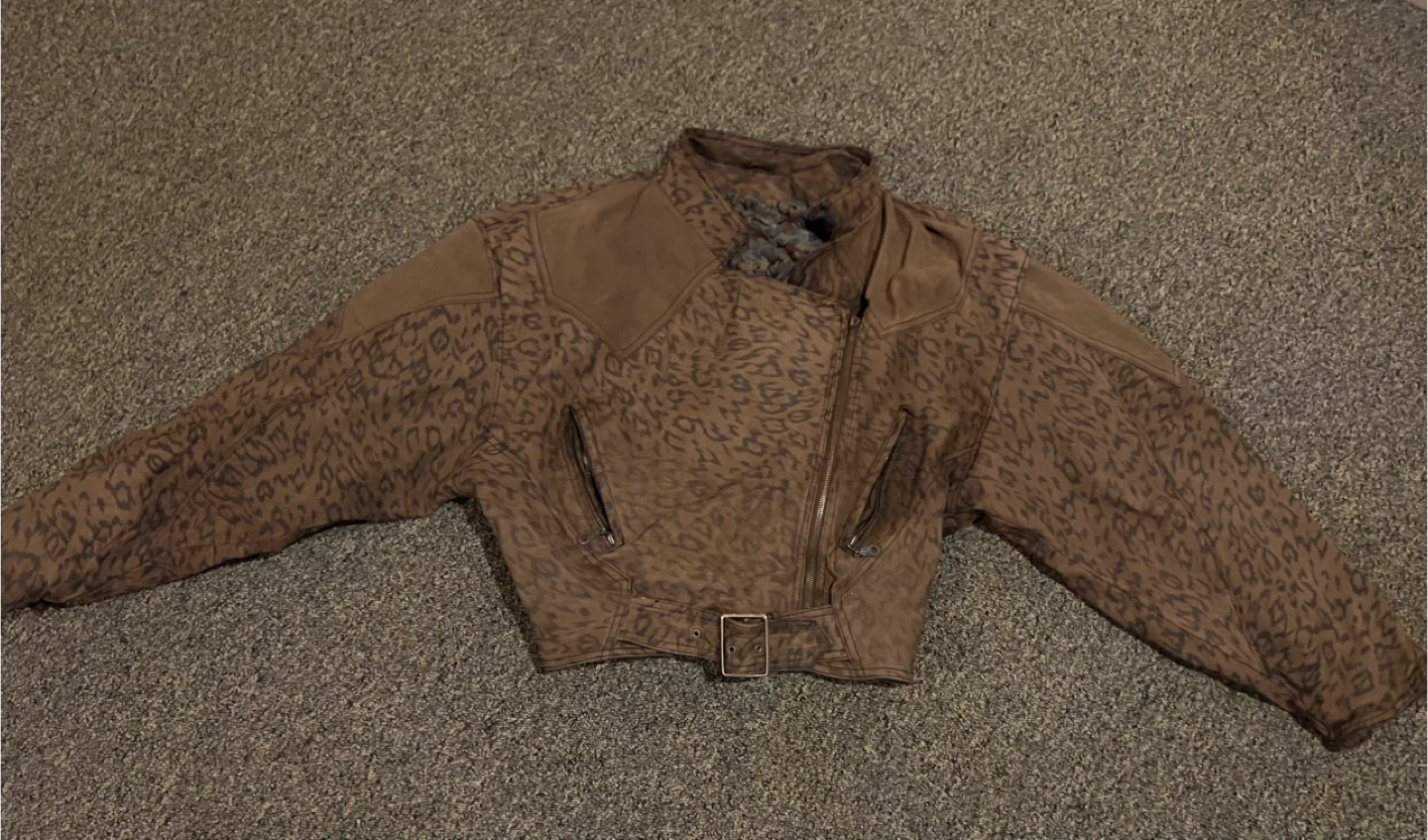 Brown Leopard Print Cropped Leather Jacket