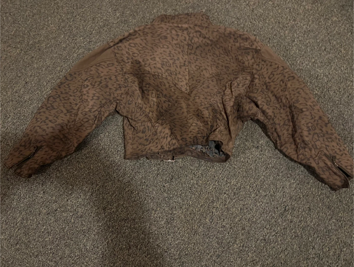 Brown Leopard Print Cropped Leather Jacket - photo 2