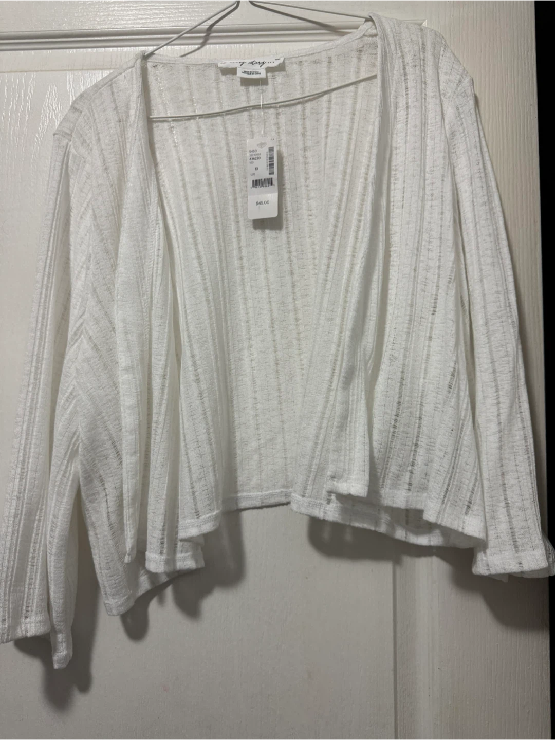 In Every Story White Open Front Knit Cardigan - 1X