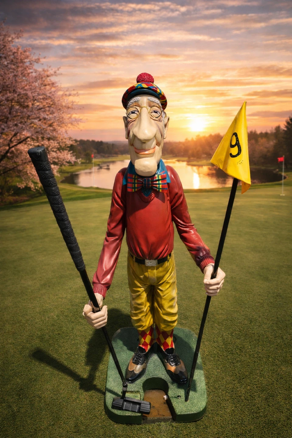 Golf Statue Figurine with Putter and Flag