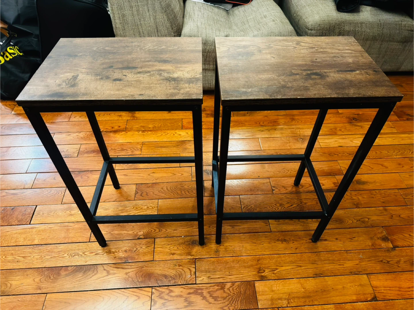 Set of 2 Wooden Stools
