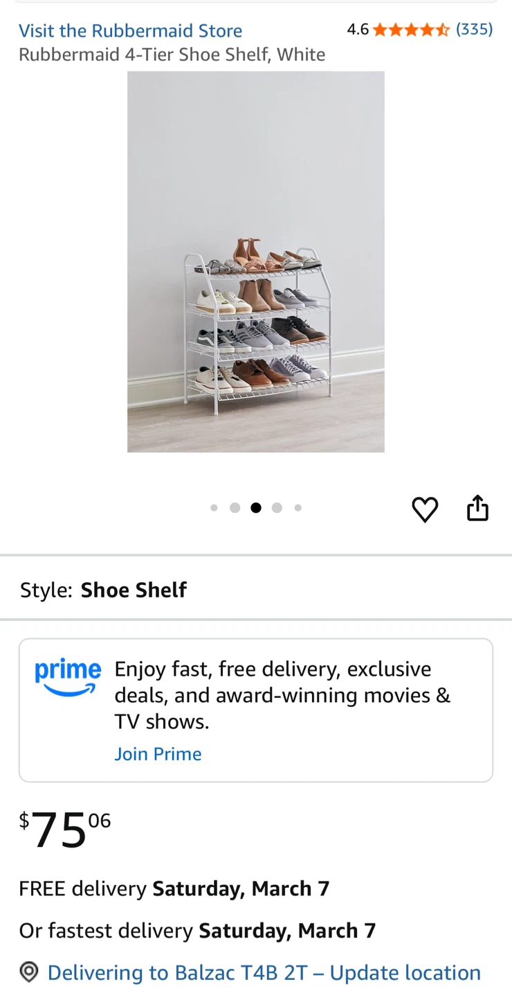 Rubbermaid 4-Tier Shoe Shelf, White - photo 2