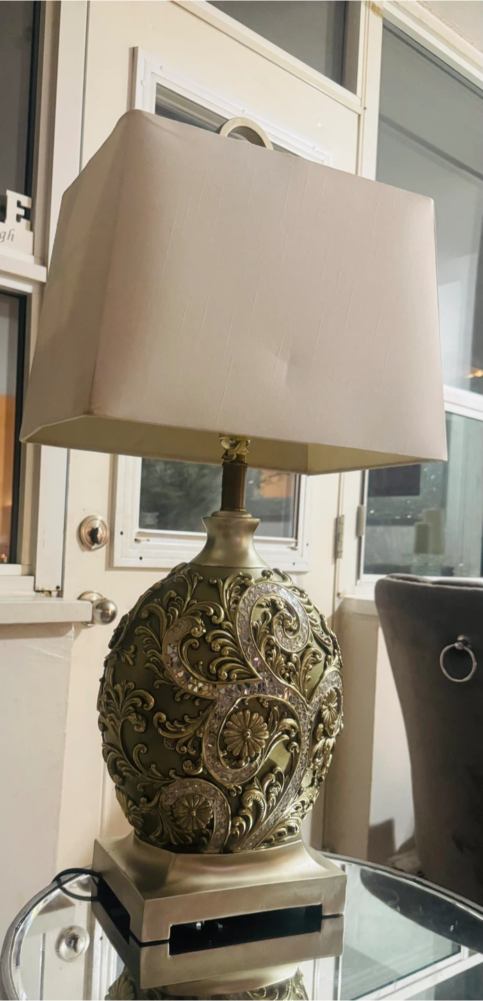 Ornate Table Lamp with Cream Shade