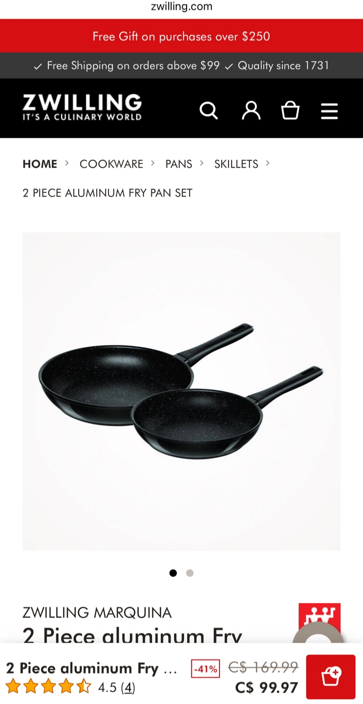 Zwilling 2-Piece Aluminum Fry Pan Set