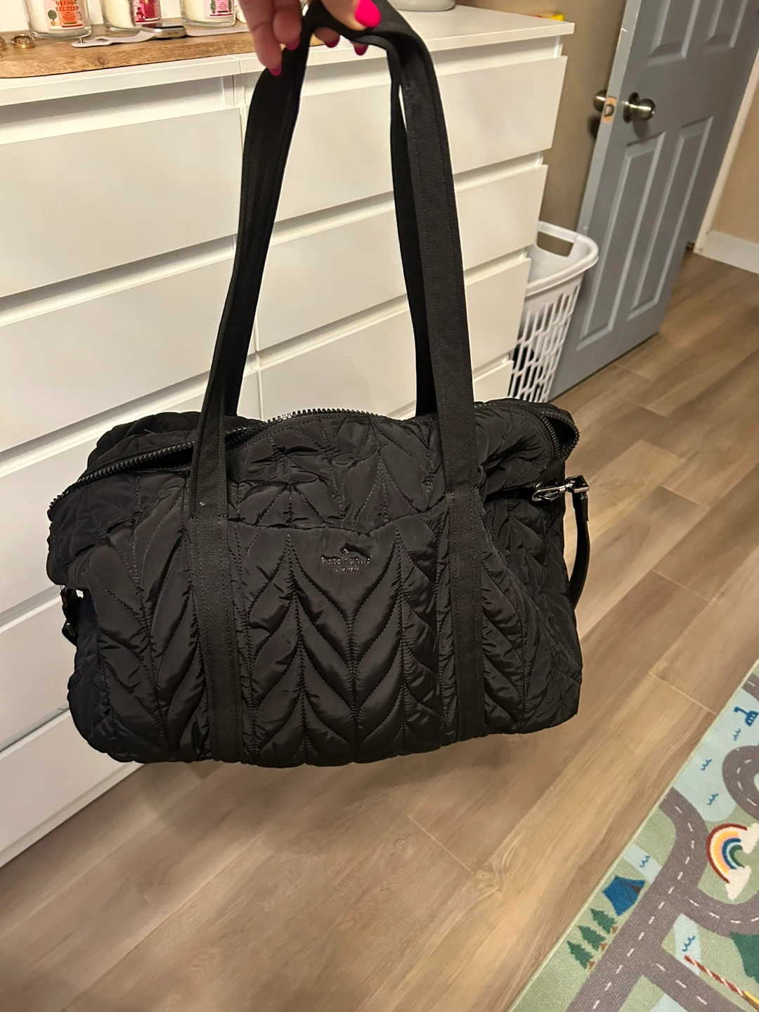 Kate Spade Black Quilted Nylon Weekender Bag