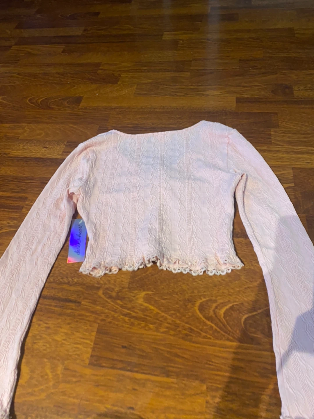 Sleeve Cropped Top with Lace Trim