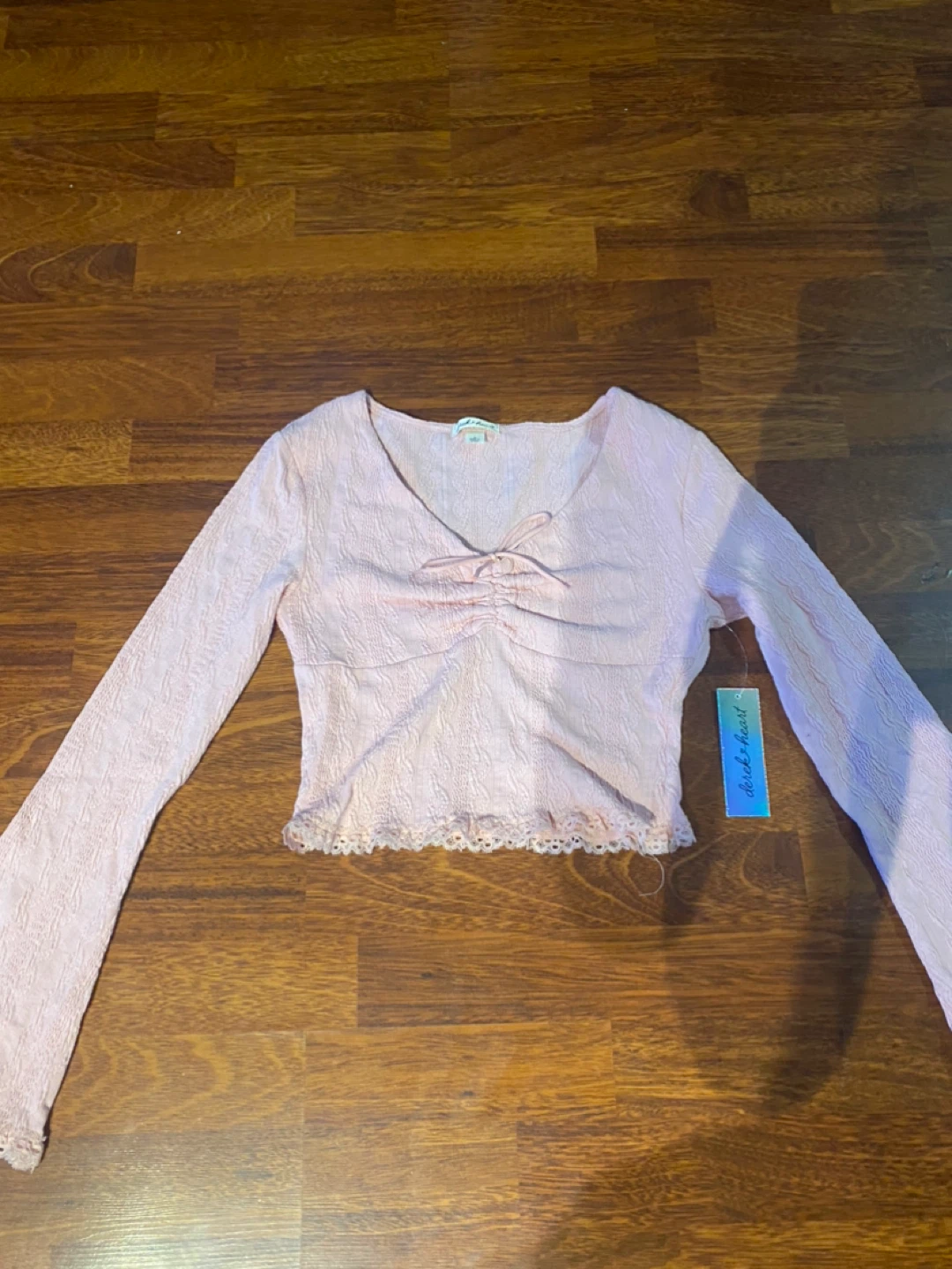 Sleeve Cropped Top with Lace Trim - photo 3